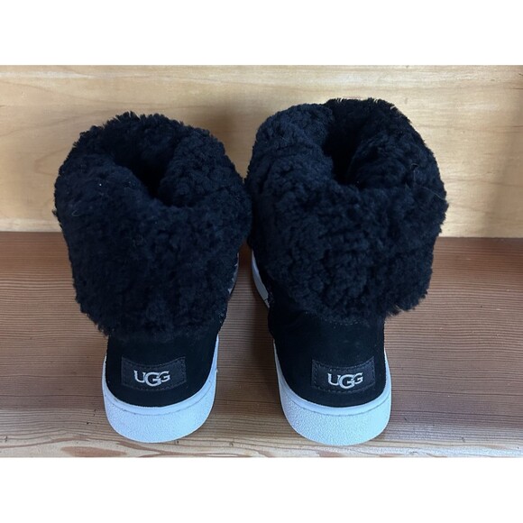 UGG Mika Black Short Ankle Bootie Sneaker Shearling Cuff Boot Suede Size 10 - Picture 5 of 14